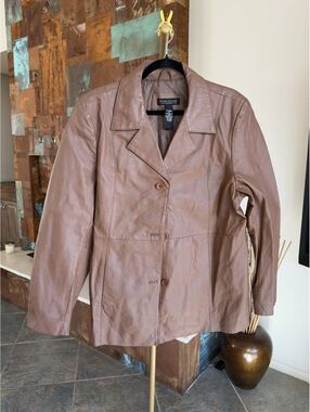 Dialogue Cognac Brown Genuine Leather Blazer Jacket Women’s XL